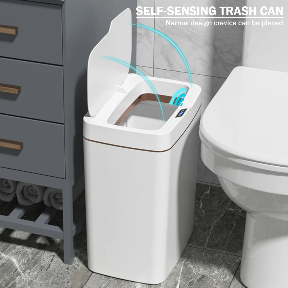 15/18L Smart Sensor Trash Can Garbage Bucket Waterproof Narrow Seam Automatic Trash Bin Wastebasket for Kitchen Toilet Bedroom