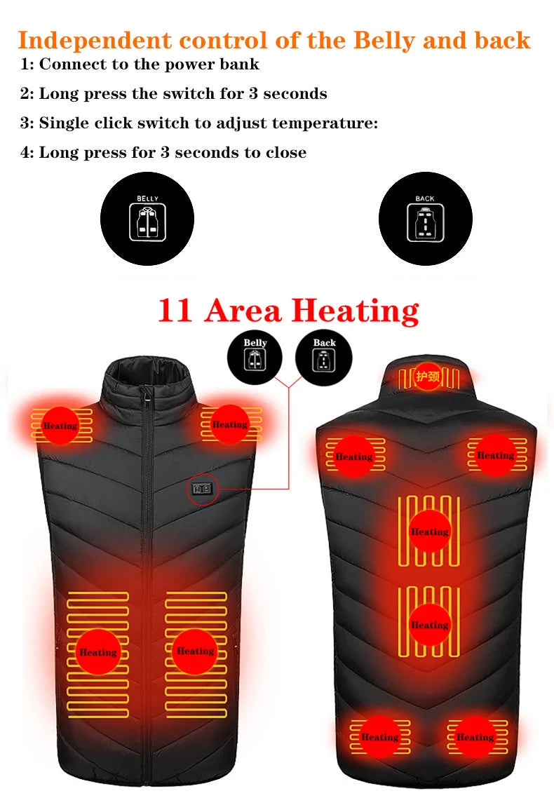 17/13/9 Areas Heated Vest Men Women Electric Heating Vest Usb Heated Jacket Heated Vest Bodywarmer Heated Down Jacket  Winter