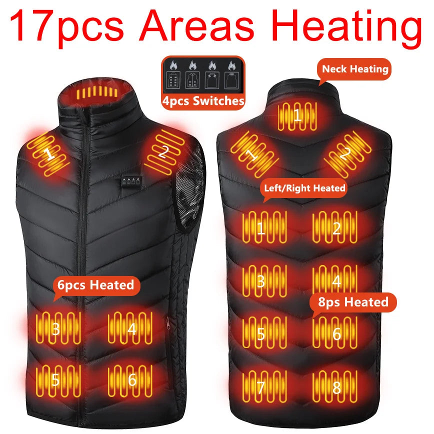 17/13/9 Areas Heated Vest Men Women Electric Heating Vest Usb Heated Jacket Heated Vest Bodywarmer Heated Down Jacket  Winter