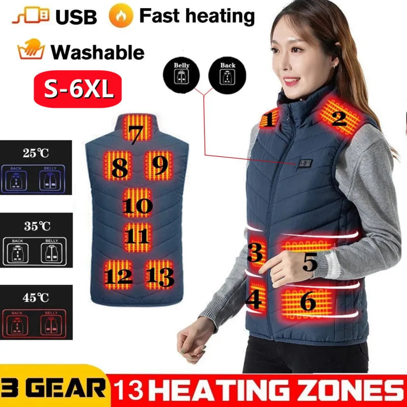 17/13/9 Areas Heated Vest Men Women Electric Heating Vest Usb Heated Jacket Heated Vest Bodywarmer Heated Down Jacket  Winter