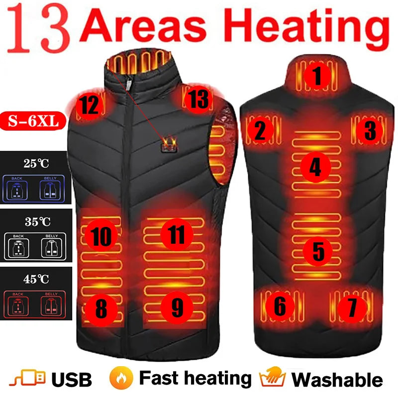 17/13/9 Areas Heated Vest Men Women Electric Heating Vest Usb Heated Jacket Heated Vest Bodywarmer Heated Down Jacket  Winter