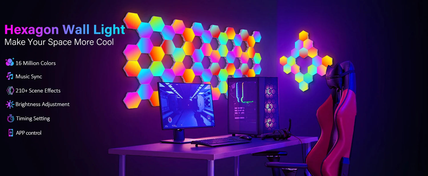 20/12/8/3 Pack Hexagon Lights Wall RGB Panel Smart APP Hexagonal Modular Gaming Lights Night  Music Sync Honeycomb Light Bedroom