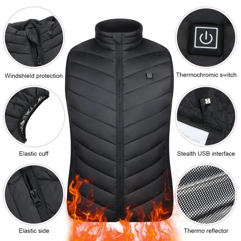 17/13/9 Areas Heated Vest Men Women Electric Heating Vest Usb Heated Jacket Heated Vest Bodywarmer Heated Down Jacket  Winter