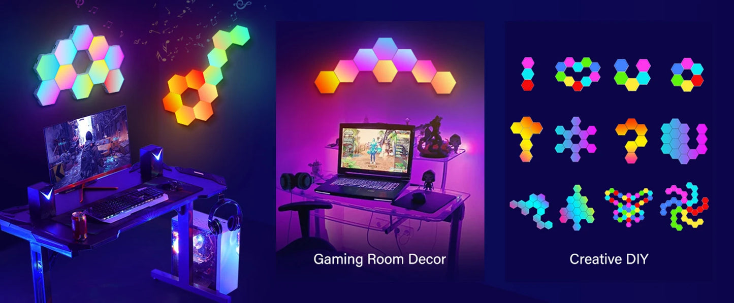 20/12/8/3 Pack Hexagon Lights Wall RGB Panel Smart APP Hexagonal Modular Gaming Lights Night  Music Sync Honeycomb Light Bedroom